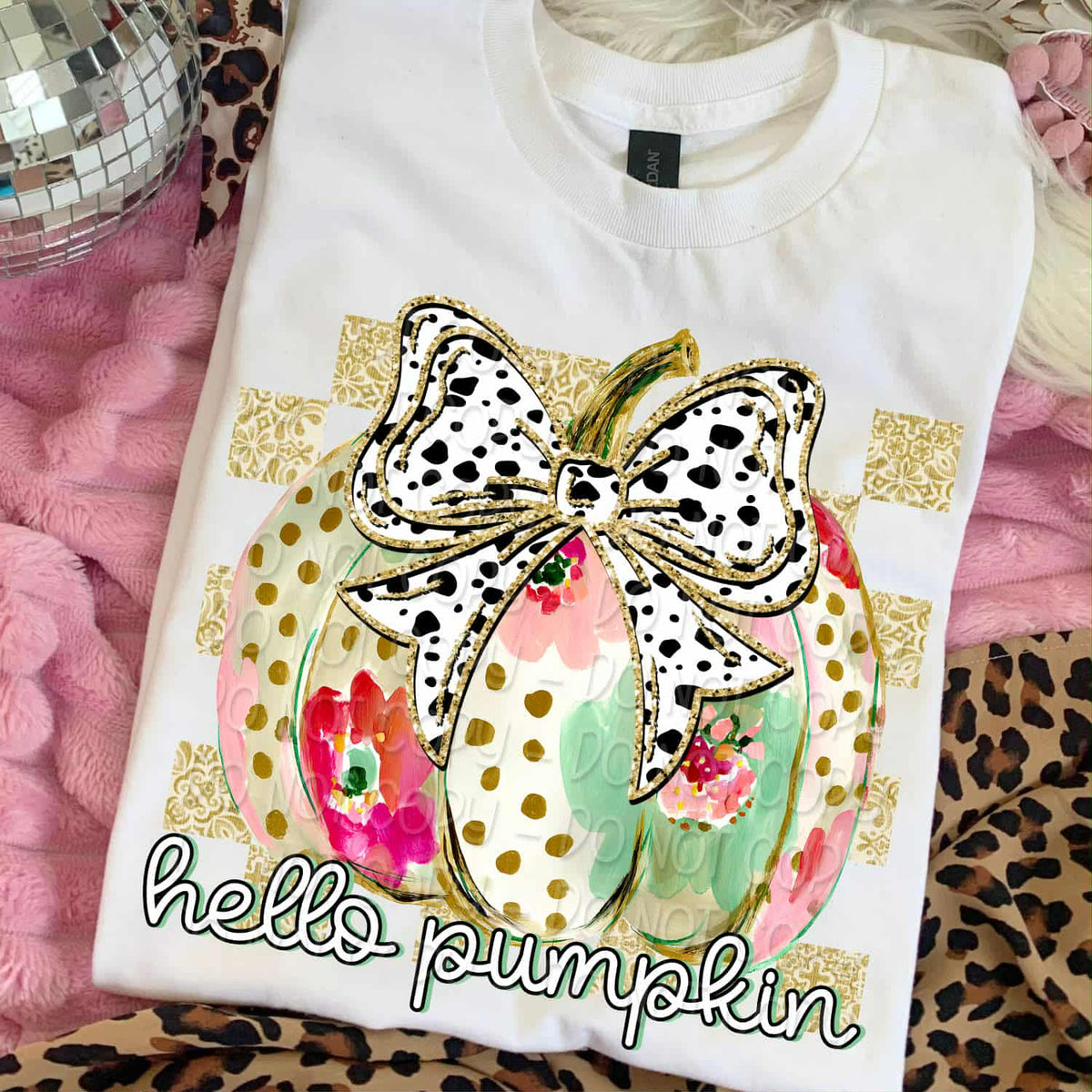 Hello pumpkin and Dalmatian bow (digi) DTF transfer