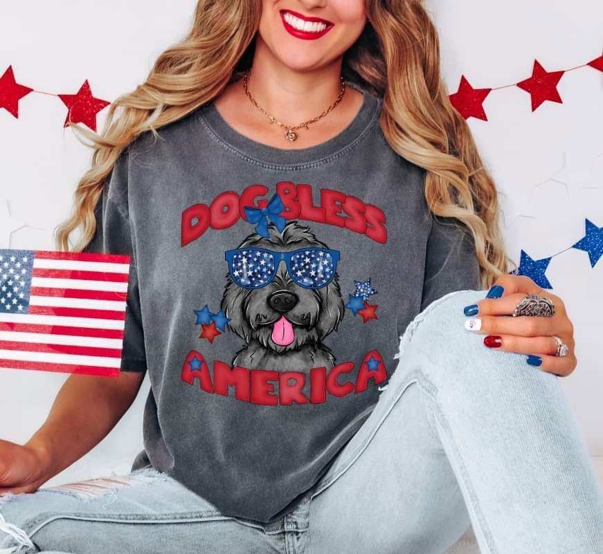 Dog bless America black doodle 29937 DTF transfers