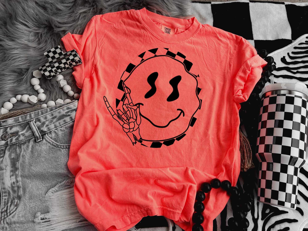 Black retro happy face 41840 DTF TRANSFER