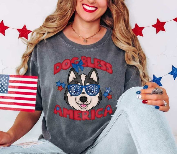 Dog bless America husky 29919 DTF transfer