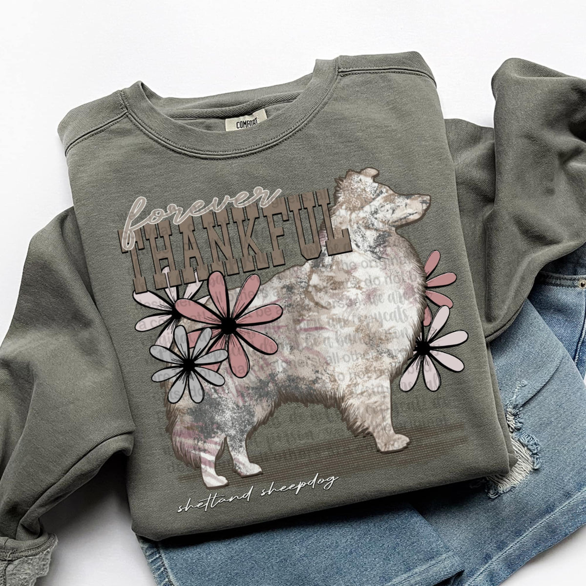 Forever Thankful Shetland sheepdog (TTD) DTF transfer