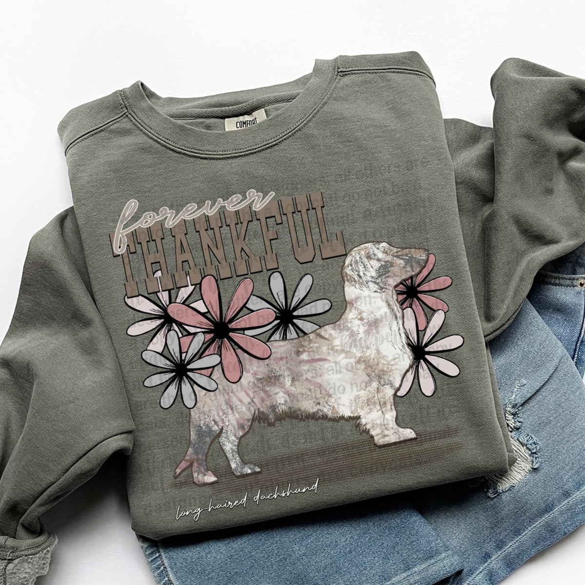 Forever Thankful long haired dachshund (TTD) DTF transfer