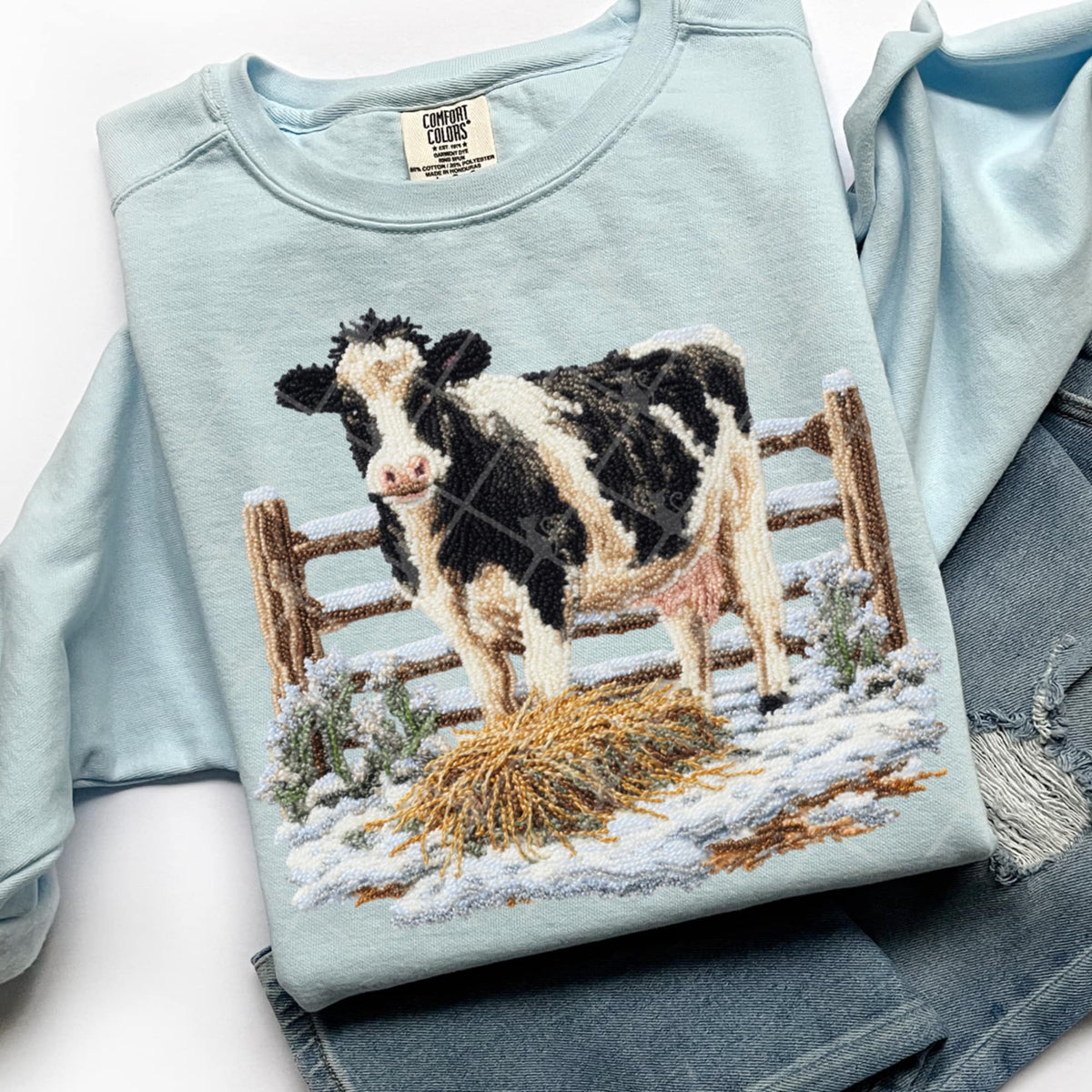 Faux Yarn Winter Cow with snow (TDD) DTF Transfer