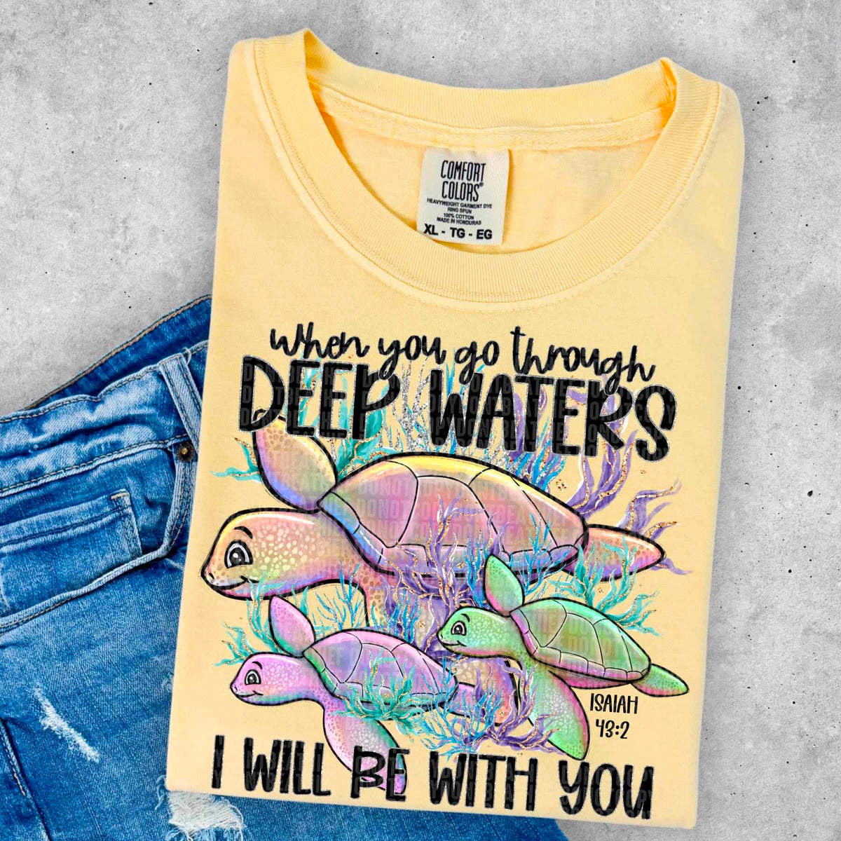 When you go through deep waters I will be with you sea turtles 29989 DTF transfer