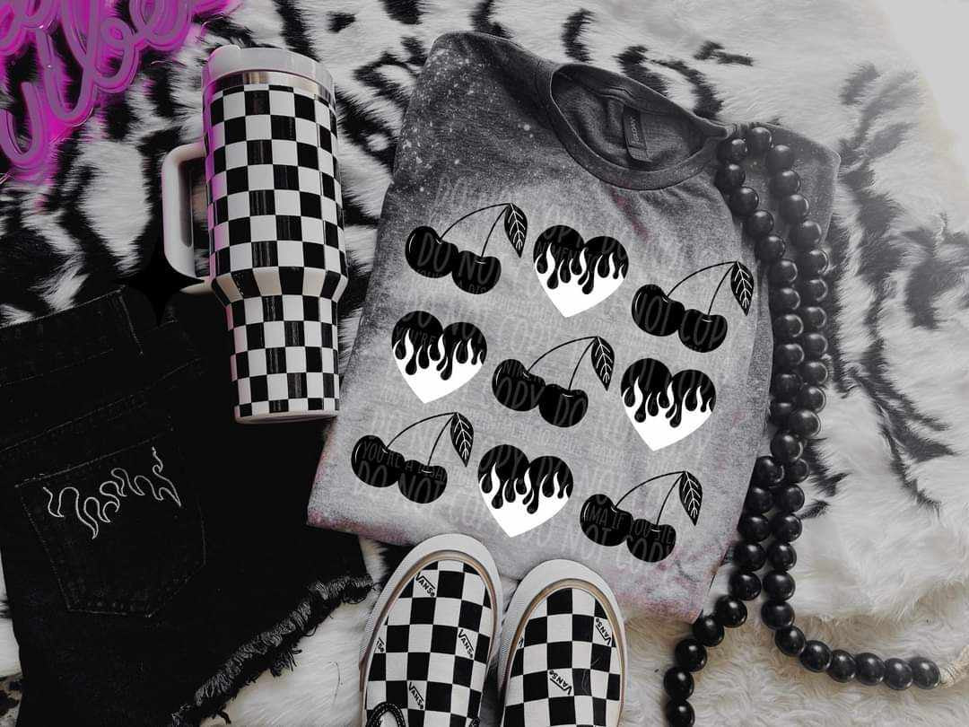 Black cherry and flaming heart collage (LYTTLE) 29998 DTF transfer
