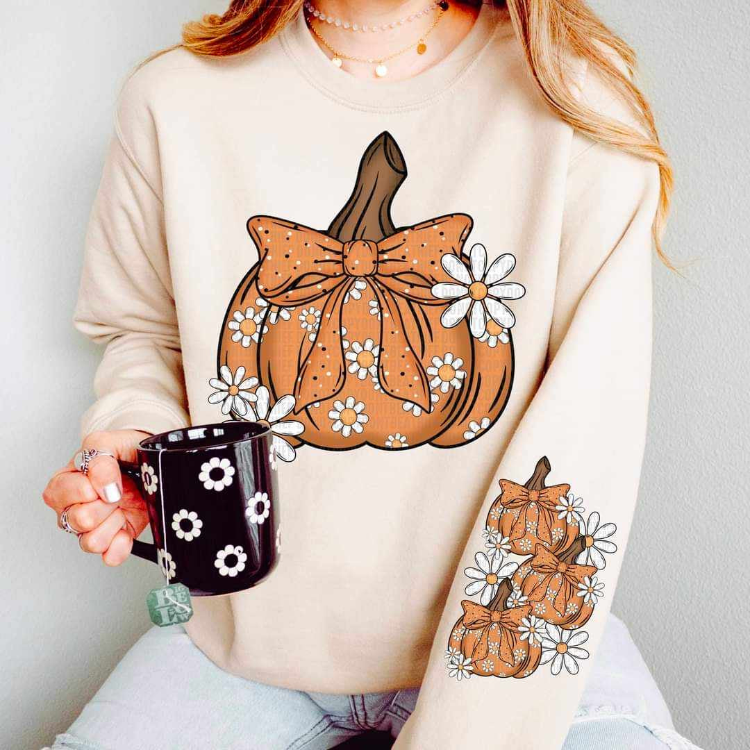 fall pumpkin with bow FRONT ONLY 41882 DTF transfer