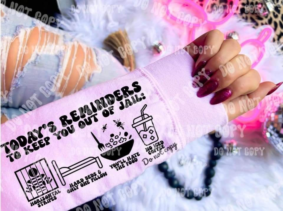 Todays reminder to keep you out of jail SLEEVE (HW) 31085 DTF transfer