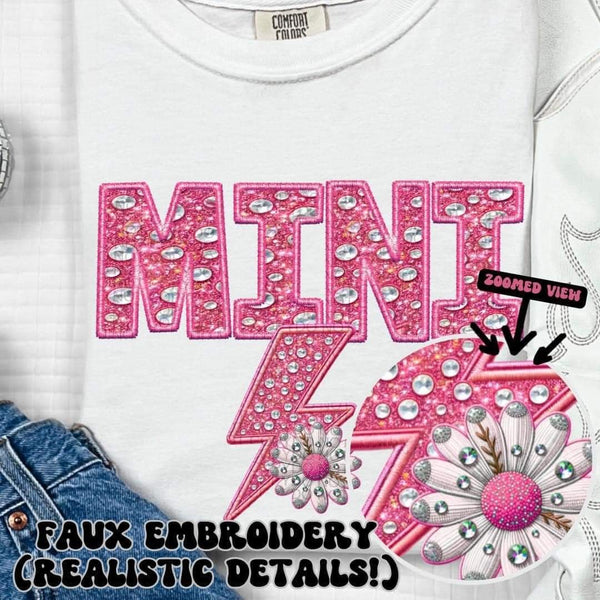 Mini pink embroidery with diamonds (HW) 31137 DTF transfer