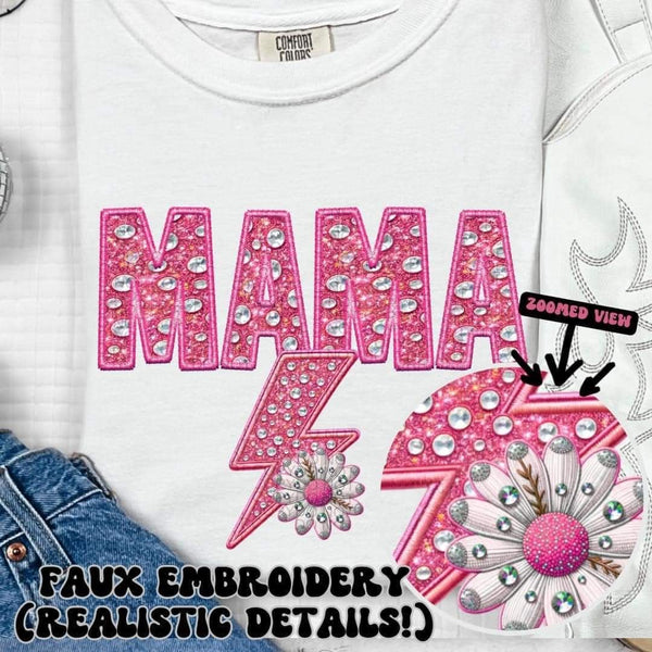 Mama pink embroidery with diamonds (HW) 31136 DTF transfer