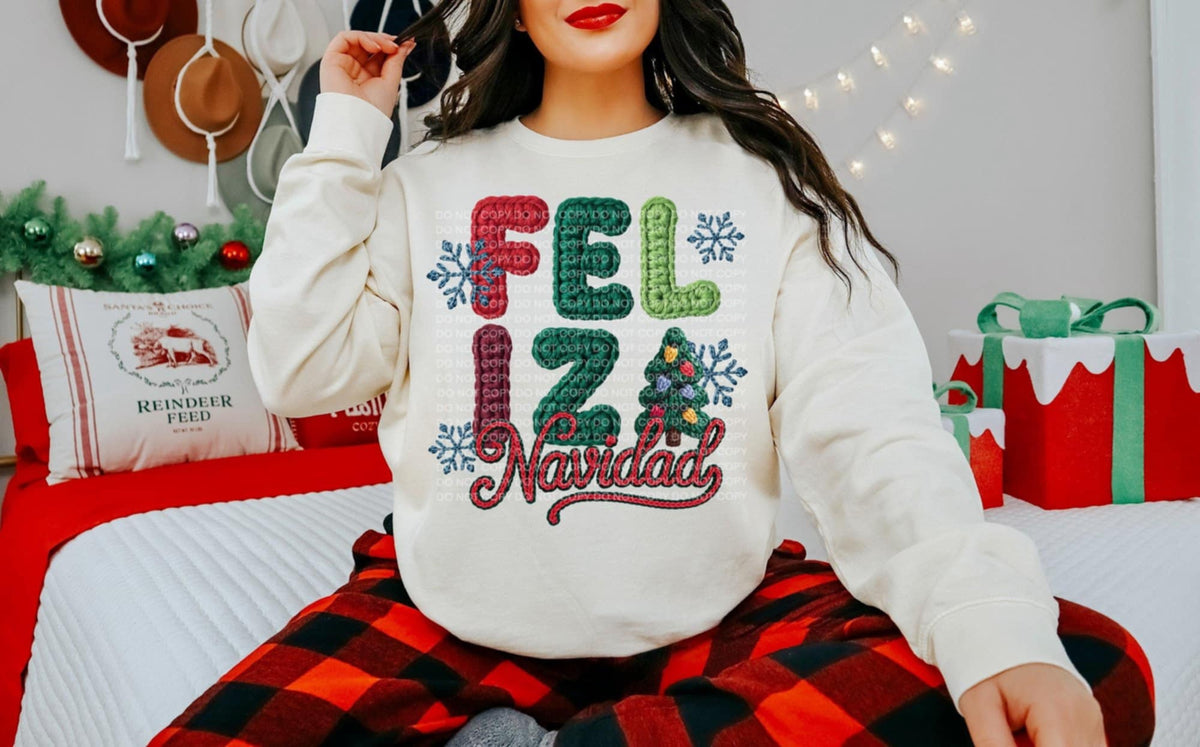 Feliz Navidad red faux yarn (SCG) DTF Transfer