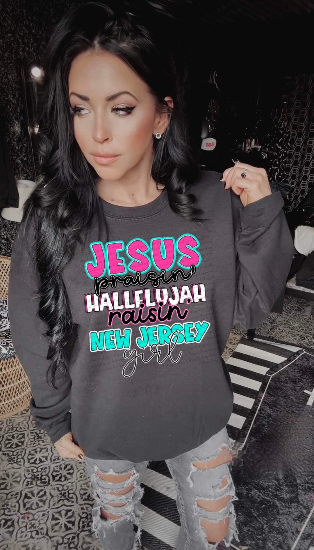 Jesus praisin hallelujah raising New Jersey girl (DD) 31245 DTF transfer