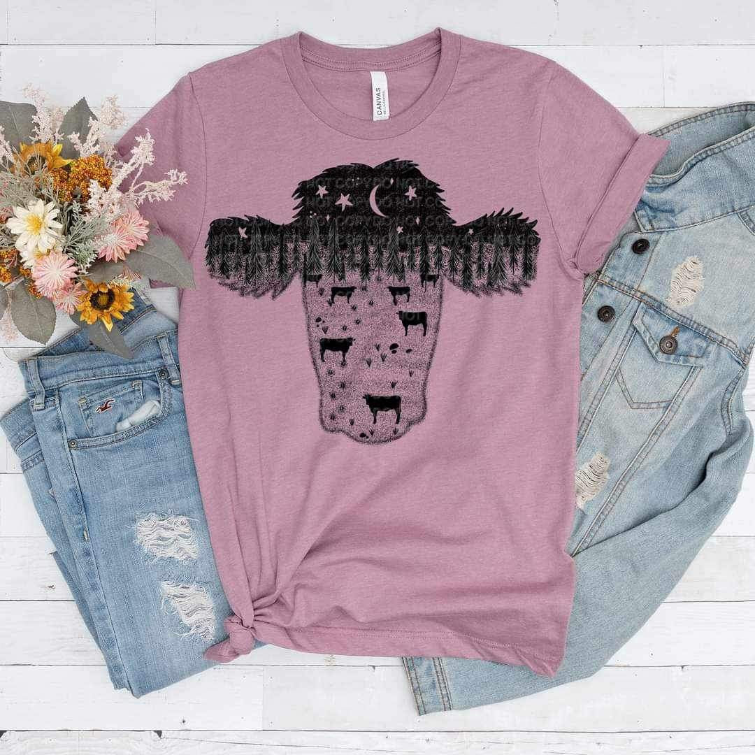 Shaggy cow outline with moon and stars (CCC) 20698 DTF transfers