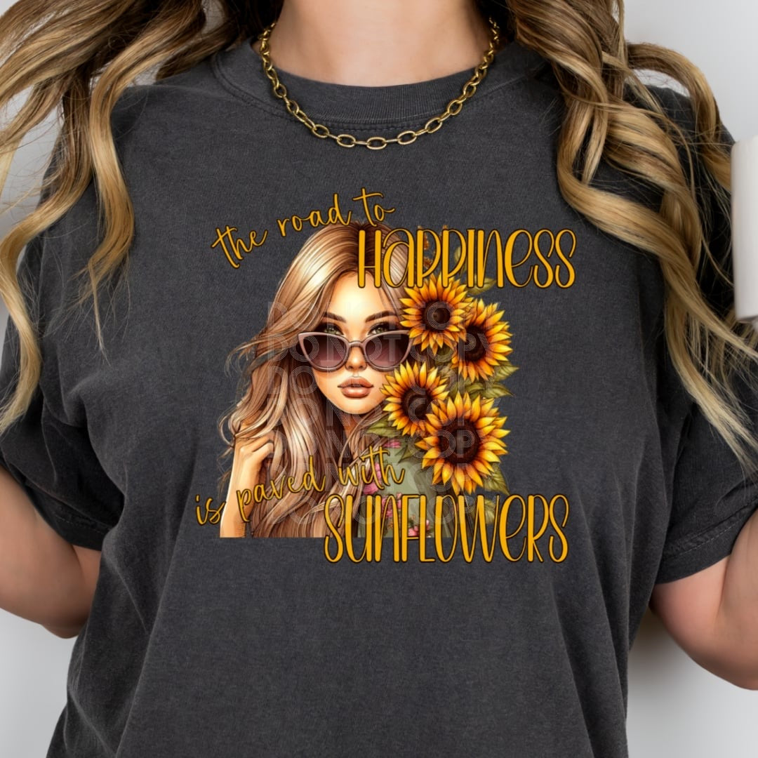 The road to happiness is paved with sunflower (DD) 31184 DTF transfer