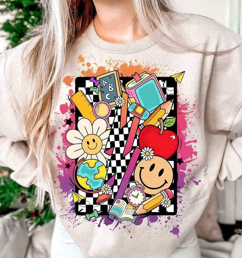 Retro School items splatters 20680 DTF transfer