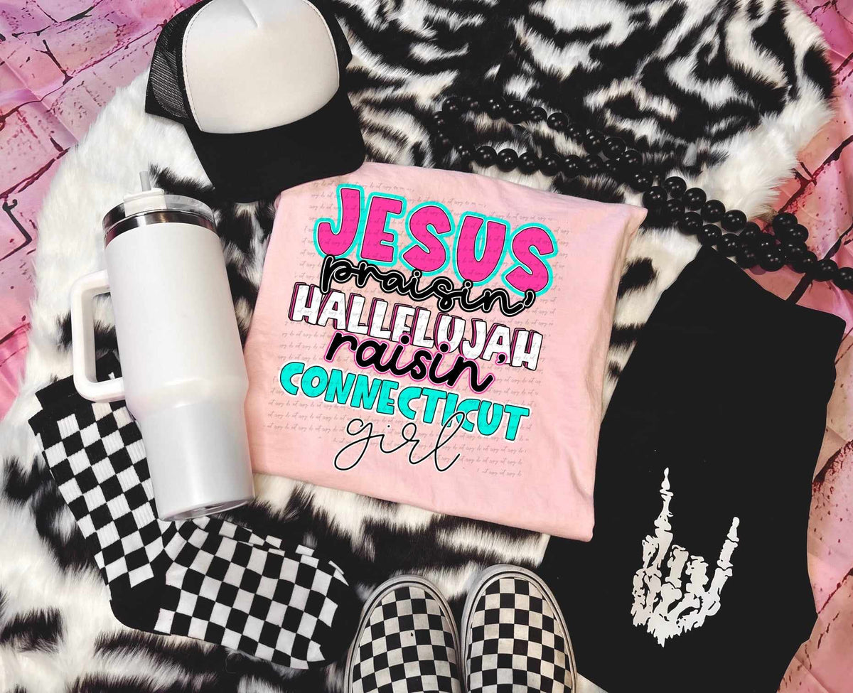 Jesus praisin hallelujah raising Connecticut girl 31219 DTF transfer