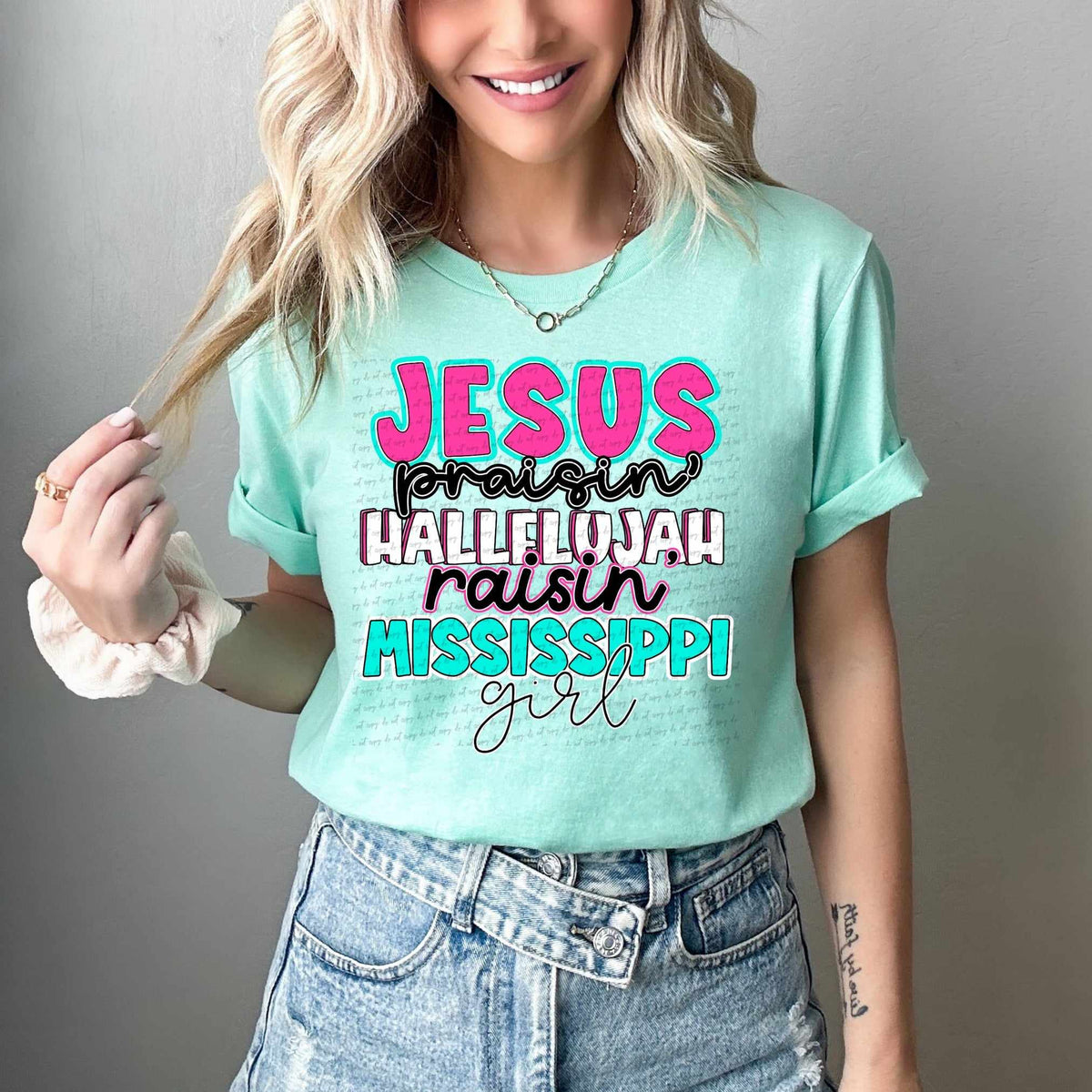 Jesus praisin hallelujah raising Mississippi girl 31214 DTF transfer