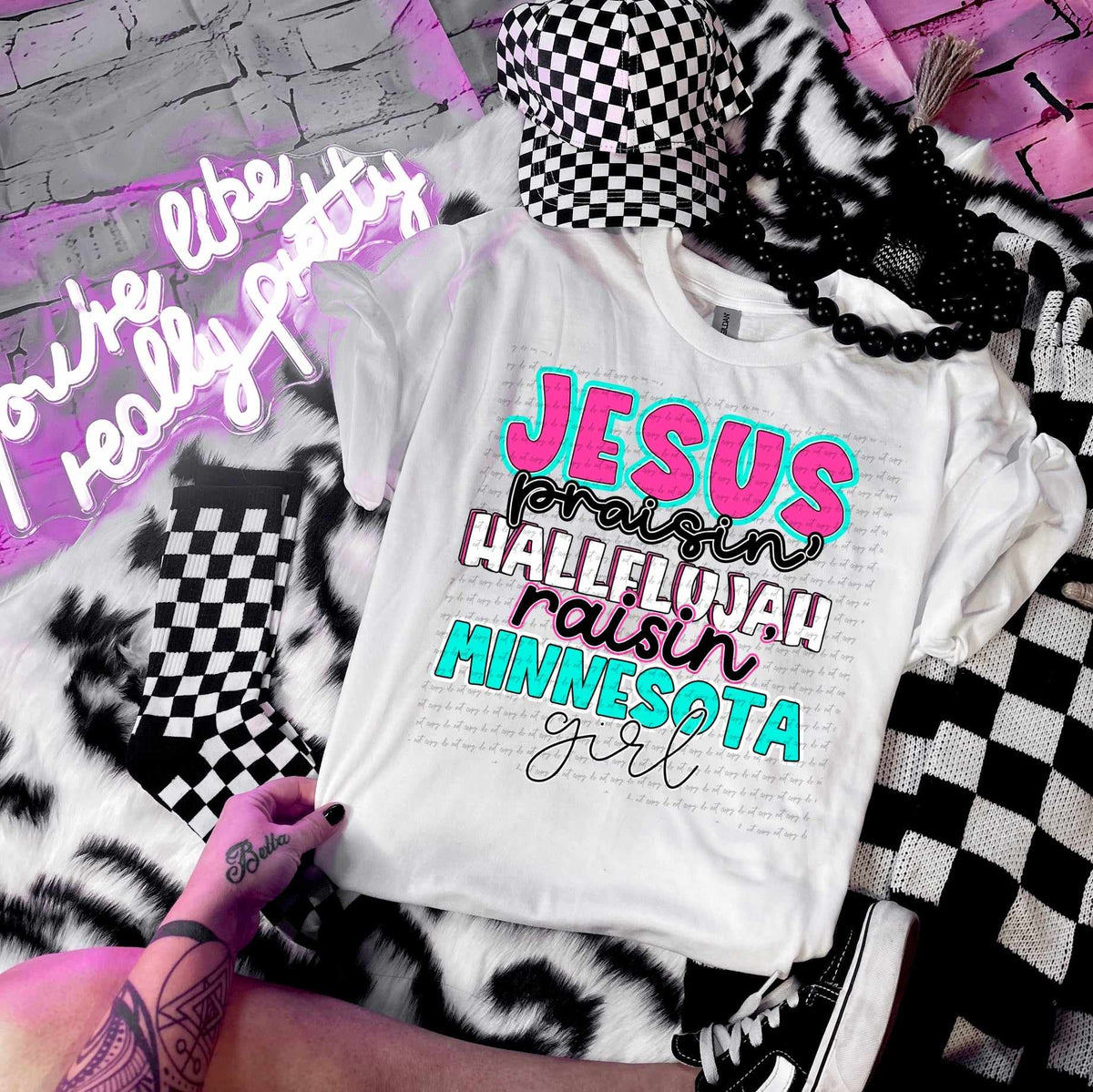 Jesus praisin hallelujah raising Minnesota girl 31212 DTF transfer