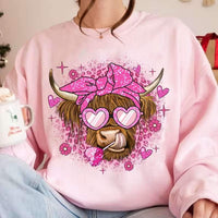 Shaggy cow with pink headband and hearts 20660 DTF transfer