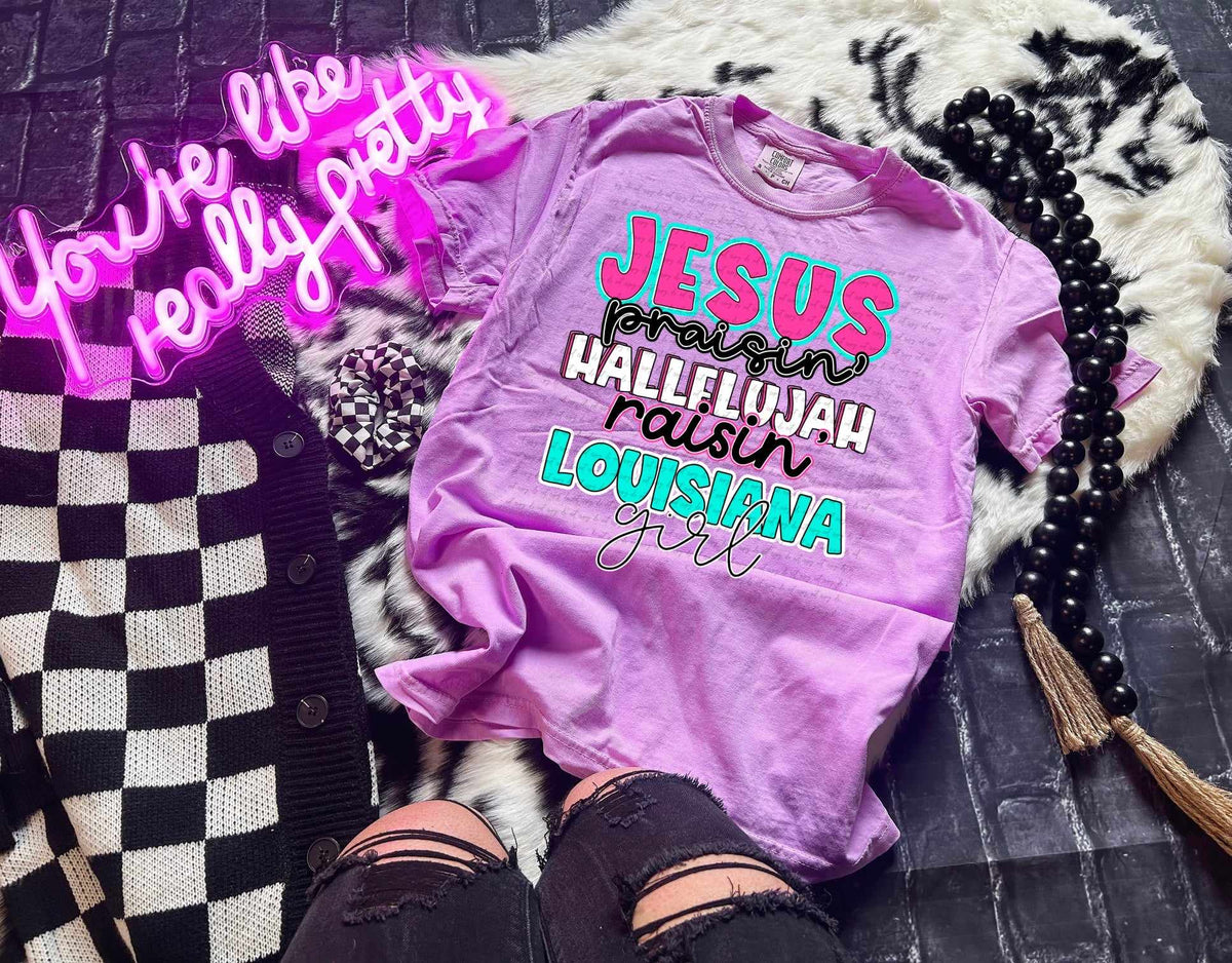 Jesus praisin hallelujah raising Louisiana girl 31208 DTF transfer