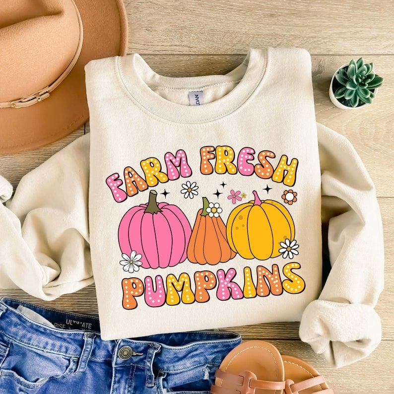 Farm fresh pumpkins pink orange yellow 41889 DTF transfer