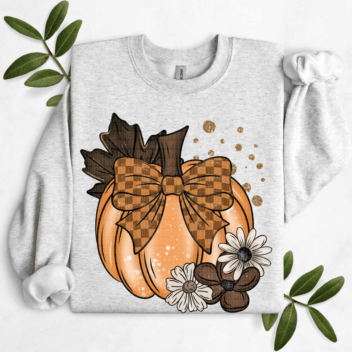 Pumpkin with brown checker bow (sdd) DTF transfer