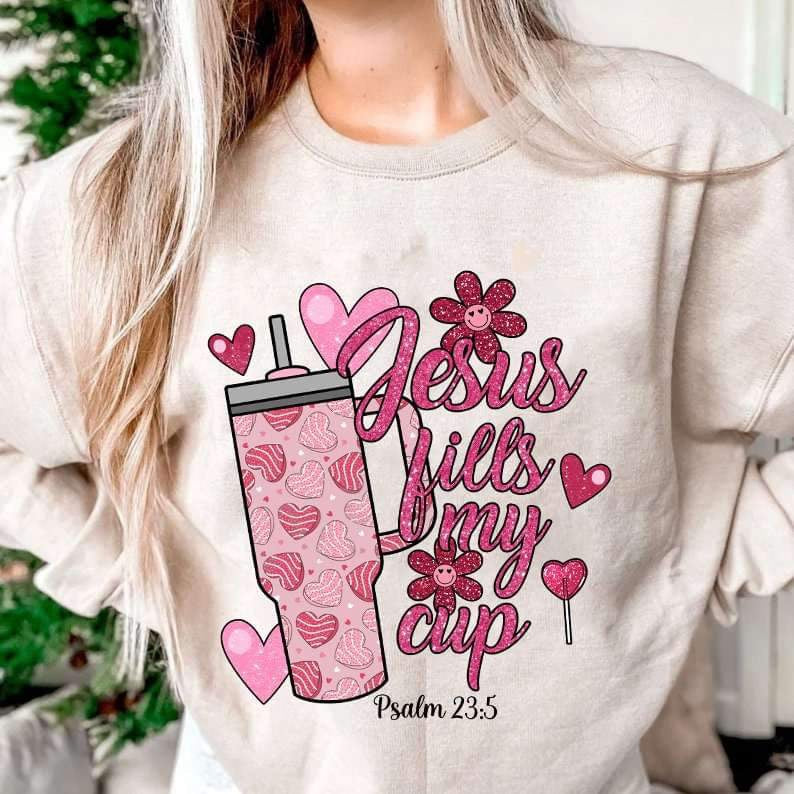 Jesus fills my cup cup with hearts 20651 DTF transfer