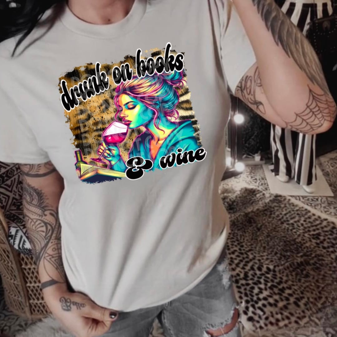 Drunk on books & wine (DD) 31168 DTF transfer