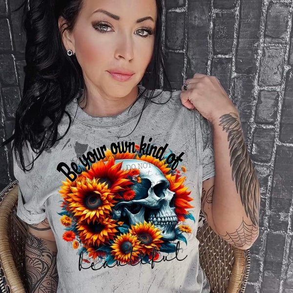 Be your own kind of beautiful skull with sunflower (DD) 31154 DTF transfer