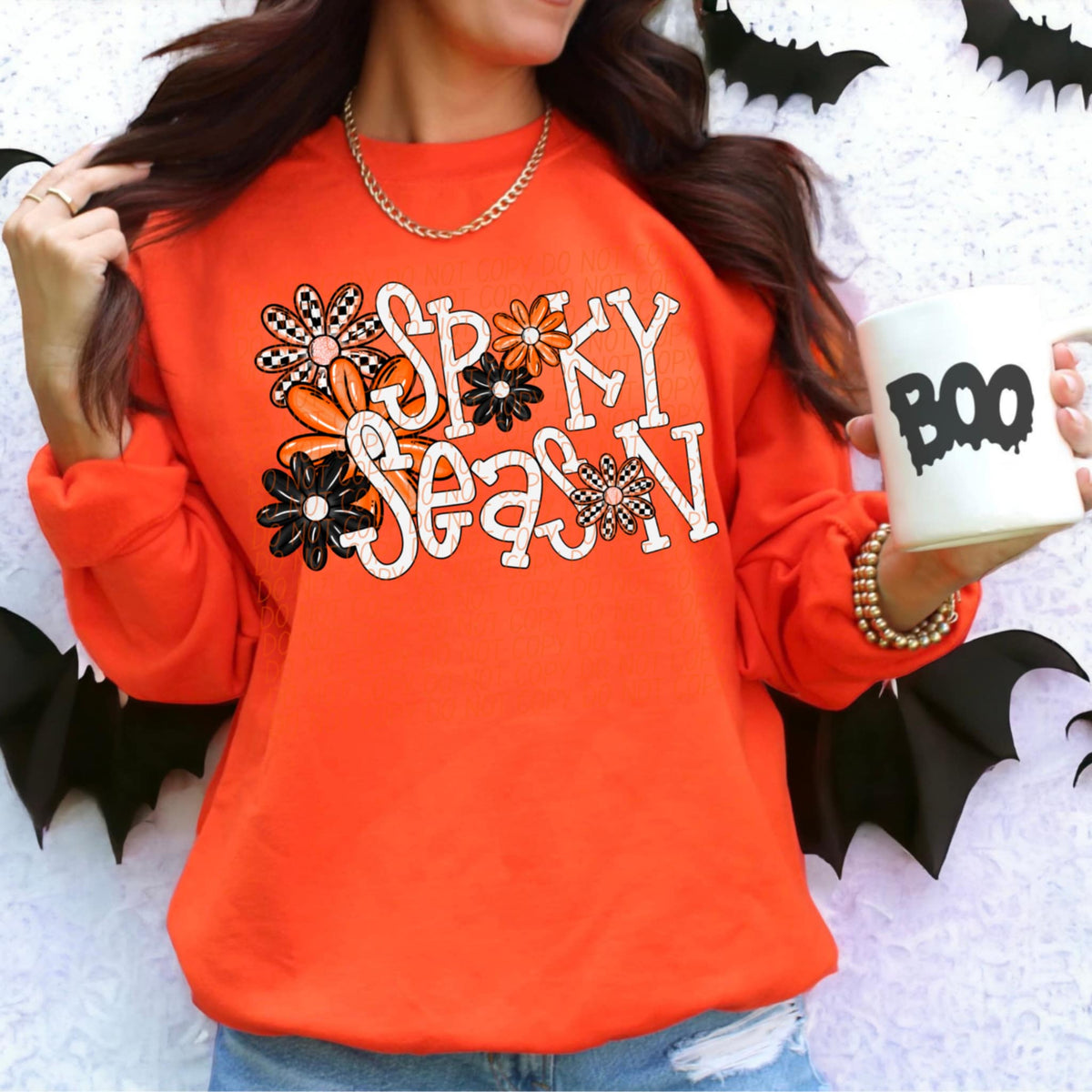 Spooky Season tan and black flowers (city) DTF transfer