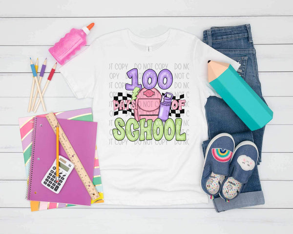 100 days of school purple and green 20765 DTF transfer