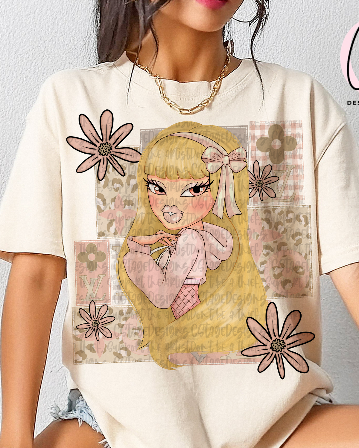 Blonde doll floral frame (Cstage) DTF Transfer
