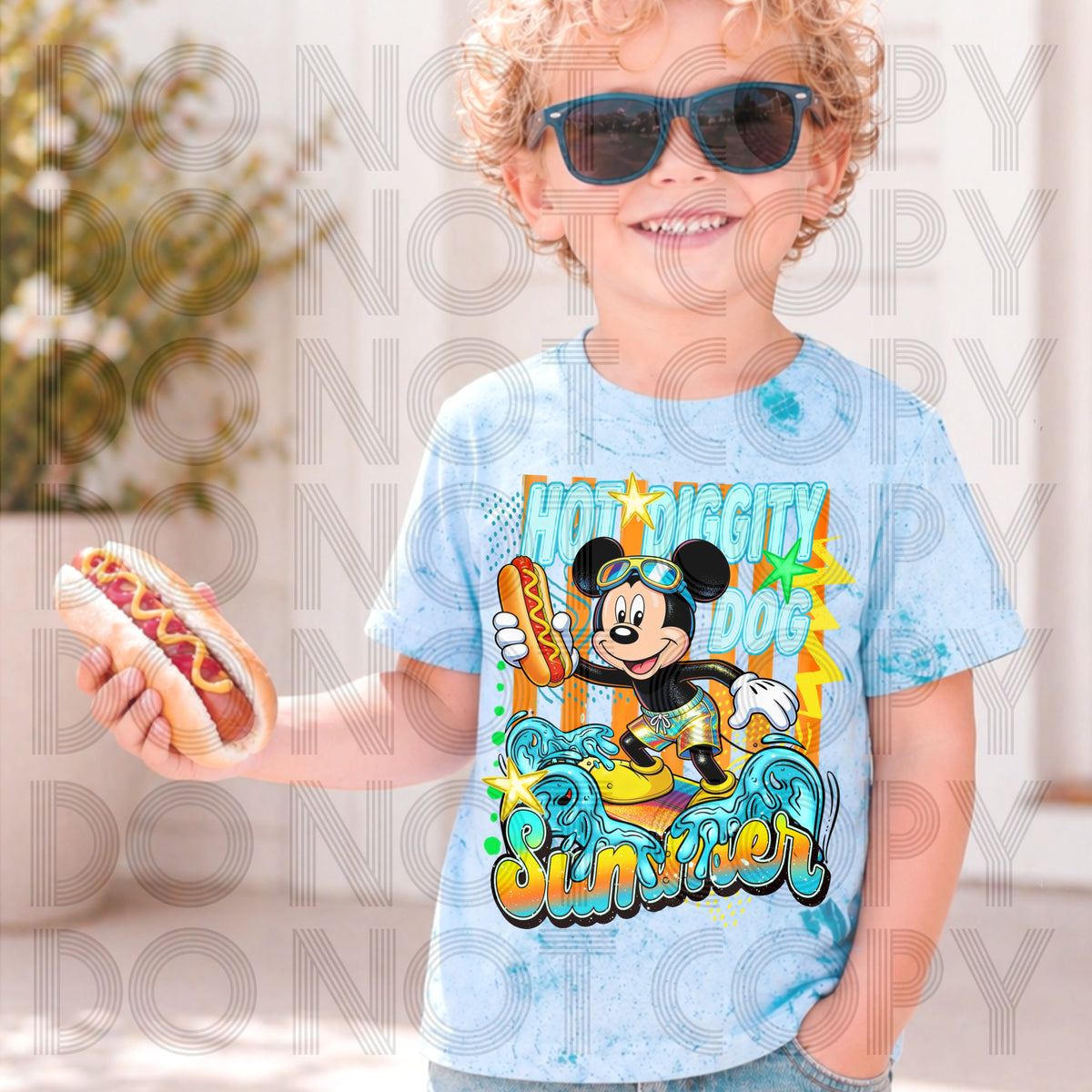 Hot diggity dog summer BLUE words mouse (Renewed) DTF transfer