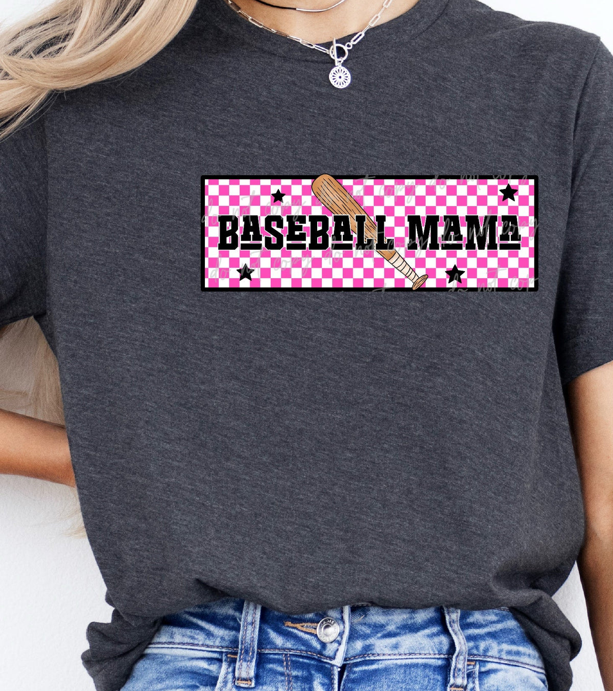 Pink Checkered Baseball Mama FRONT PRINT (VIRGO) DTF transfer