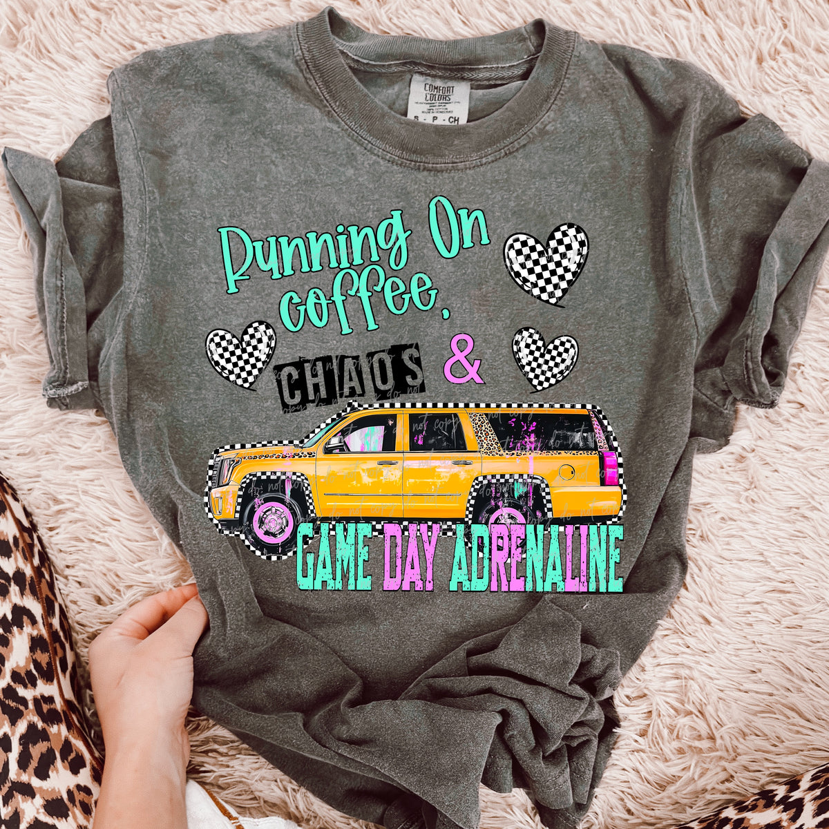 Running on coffee, chaos & game day adrenaline (VIRGO) DTF transfer