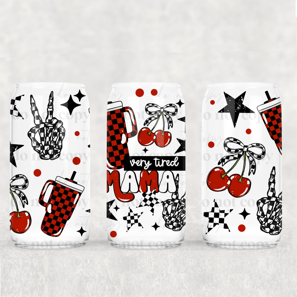 0090 red and black checkered cherries and cups (CSC) UV DTF WRAP
