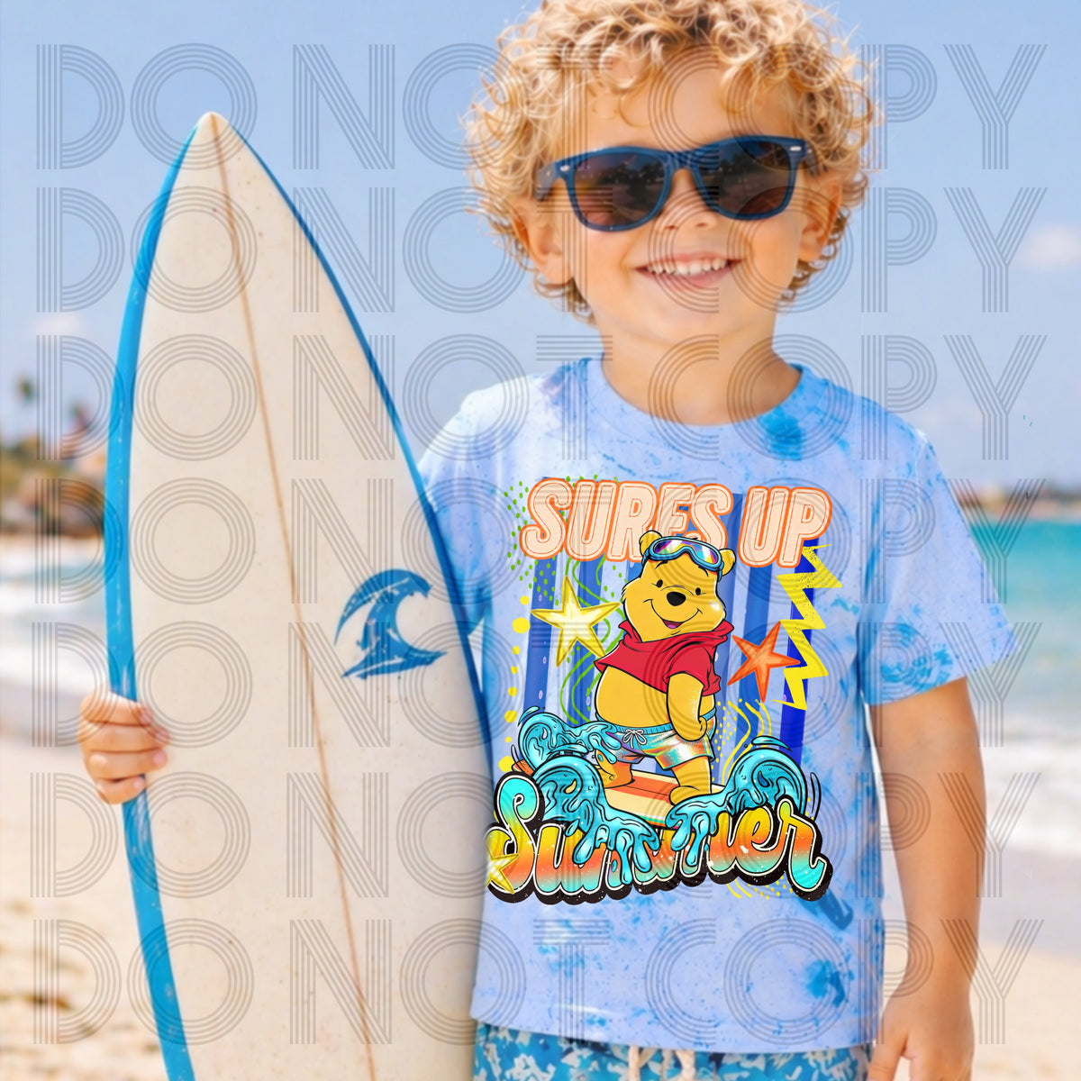 Surfes up summer ORANGE words bear (Renewed) DTF transfer
