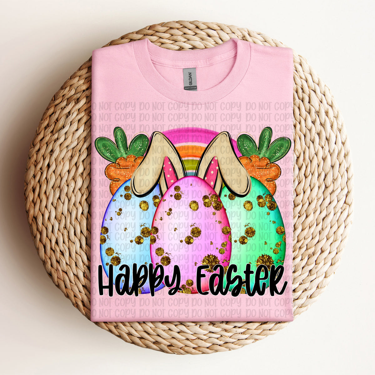 Happy easter eggs with bunny ears BLACK words (VP) DTF Transfer