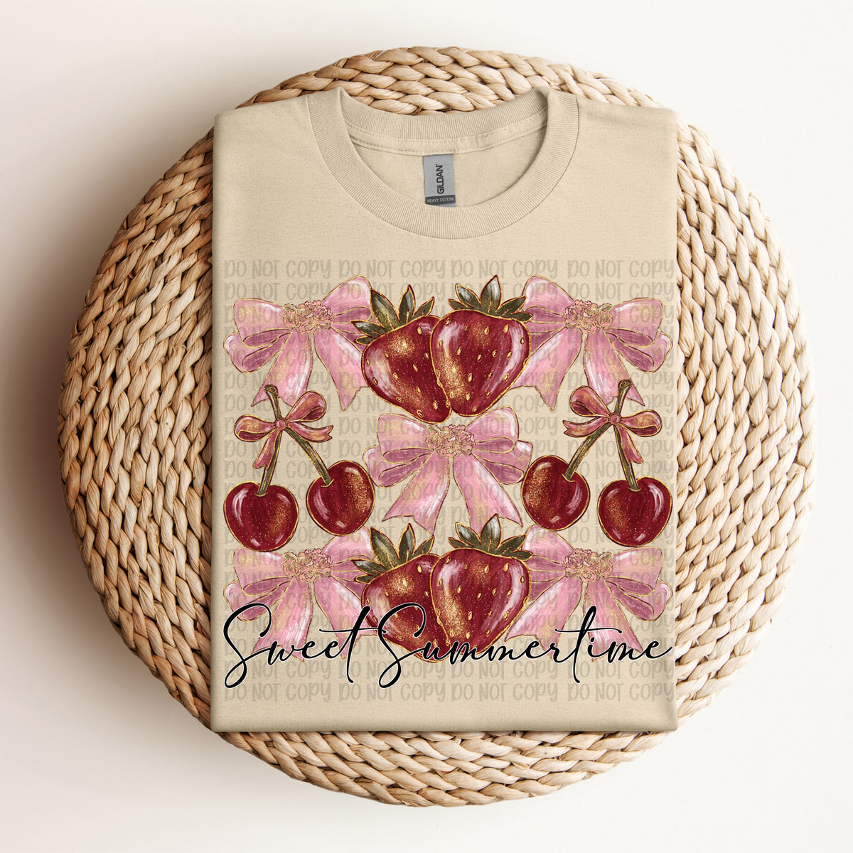 Sweet summertime PINK bows strawberries and cherries (VP) DTF