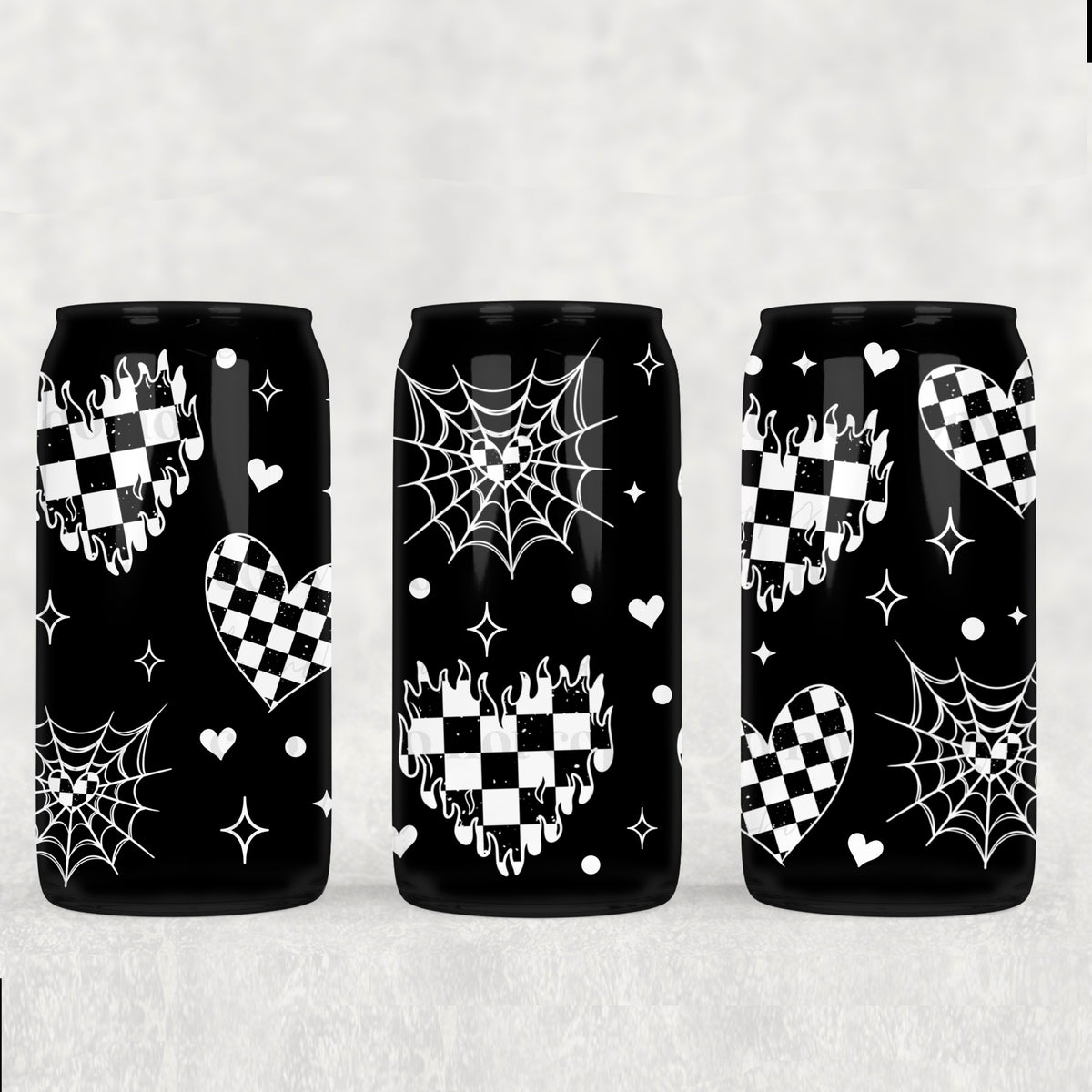 0165 black and white checkered hearts (CSC) UV DTF WRAP