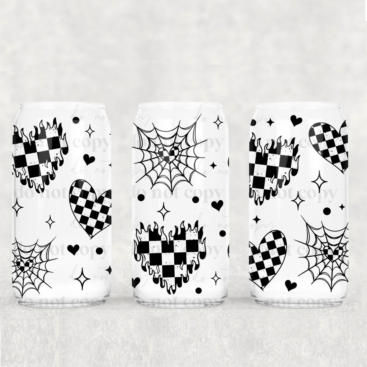 0166 black/white checkered hearts and webs (CSC) UV DTF WRAP