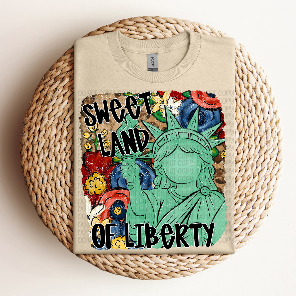 Sweet land of liberty BLACK floral background (VP) DTF