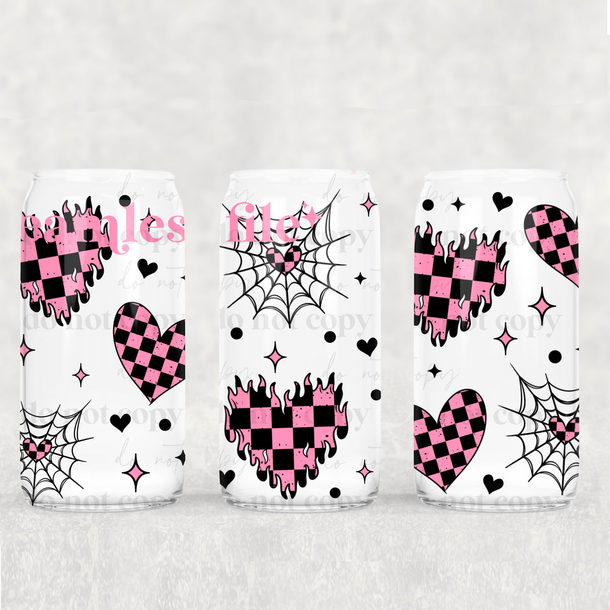 0179 black/pink checkered hearts and webs (CSC) UV DTF WRAP