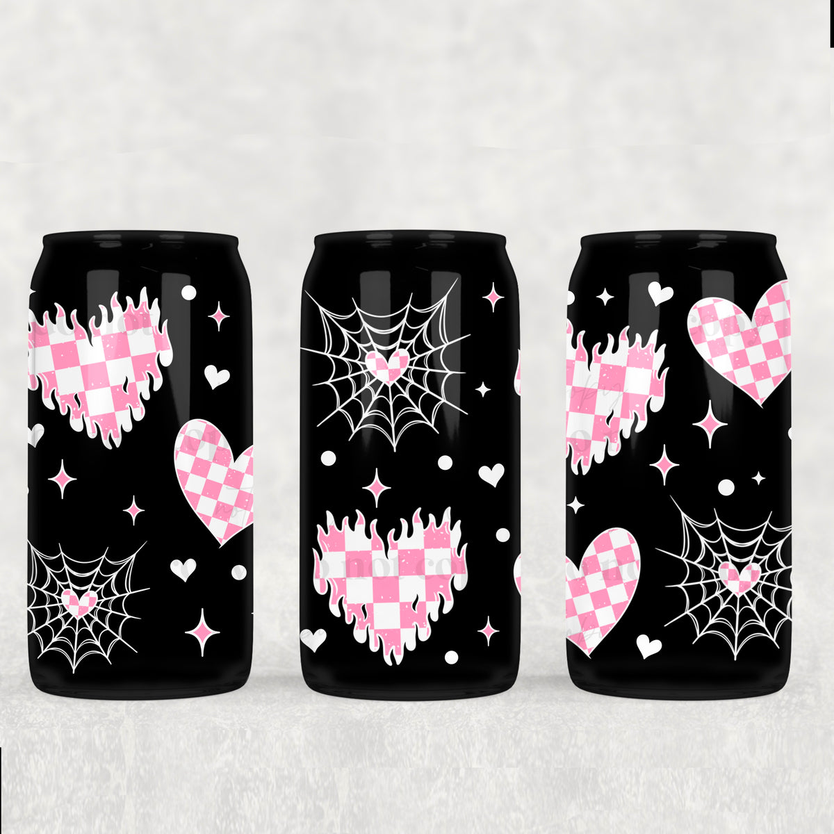 0180 white/pink checkered hearts and webs (CSC) UV DTF WRAP