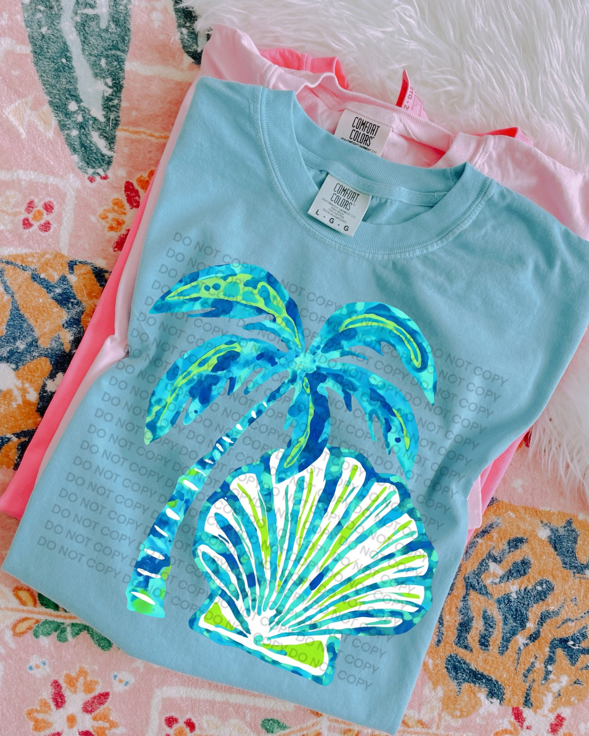 Seashell palm tree blue green (SCG) DTF Transfer