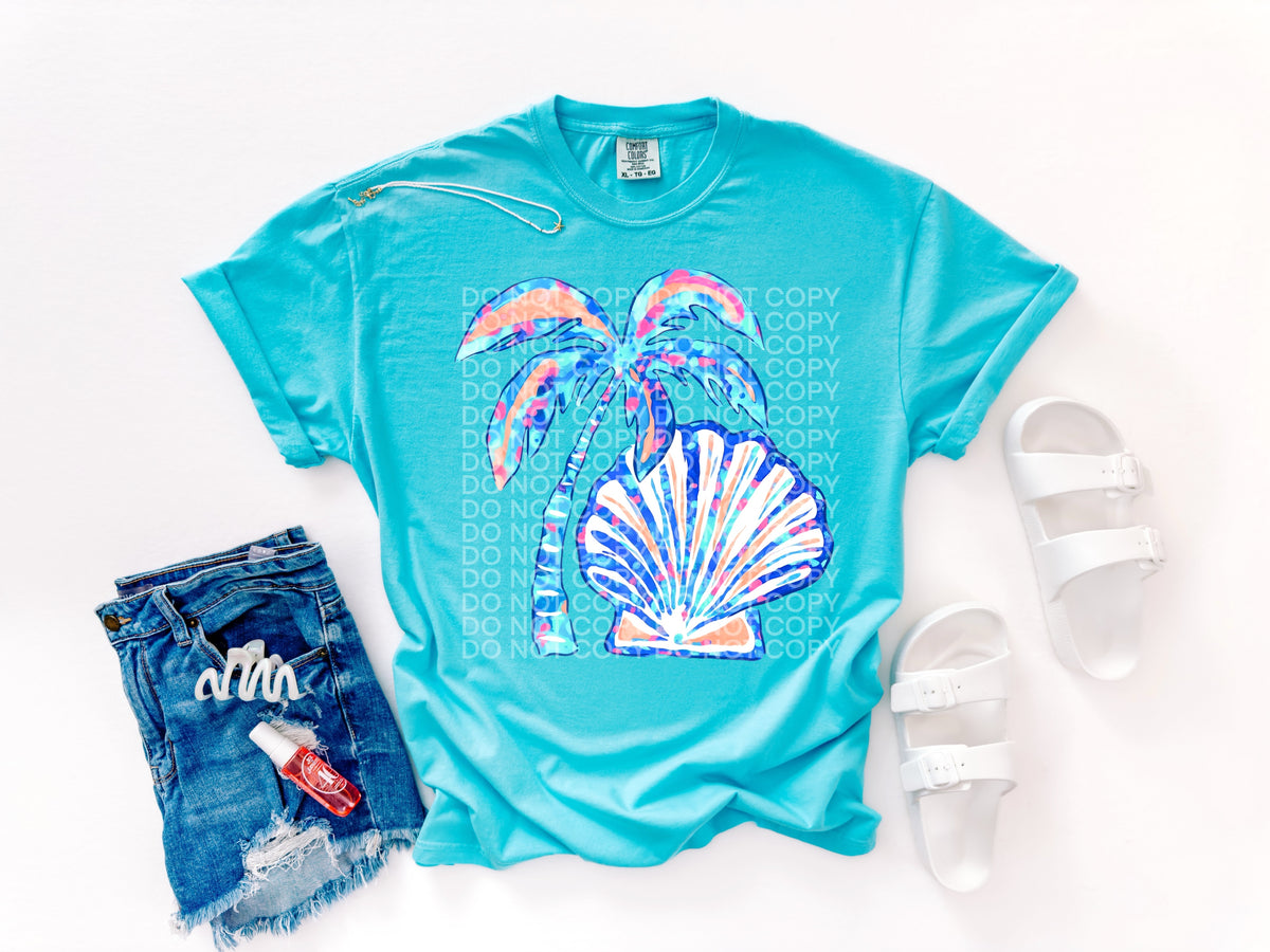 Seashell palm tree blue peace (SCG) DTF Transfer