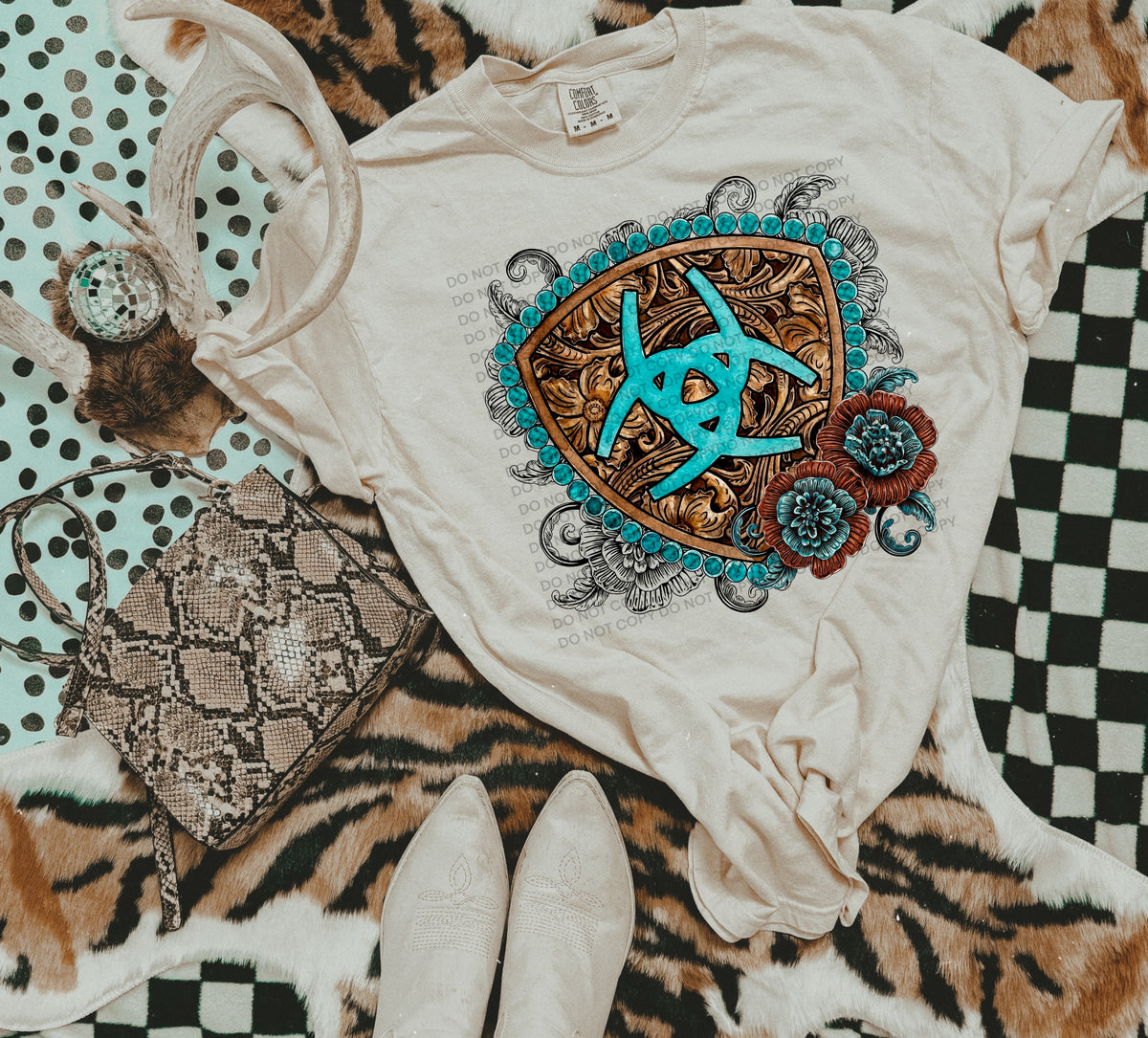 Faux leather and turquoise (SCG) DTF Transfer