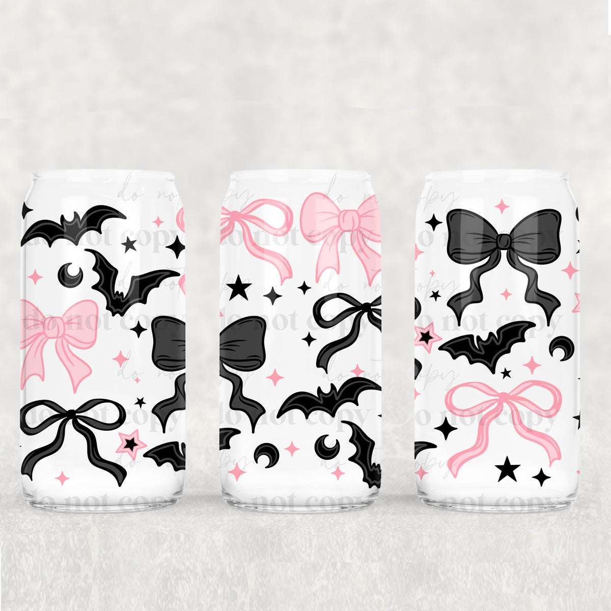 0236 black and pink bows with bats (CSC) UV DTF WRAP