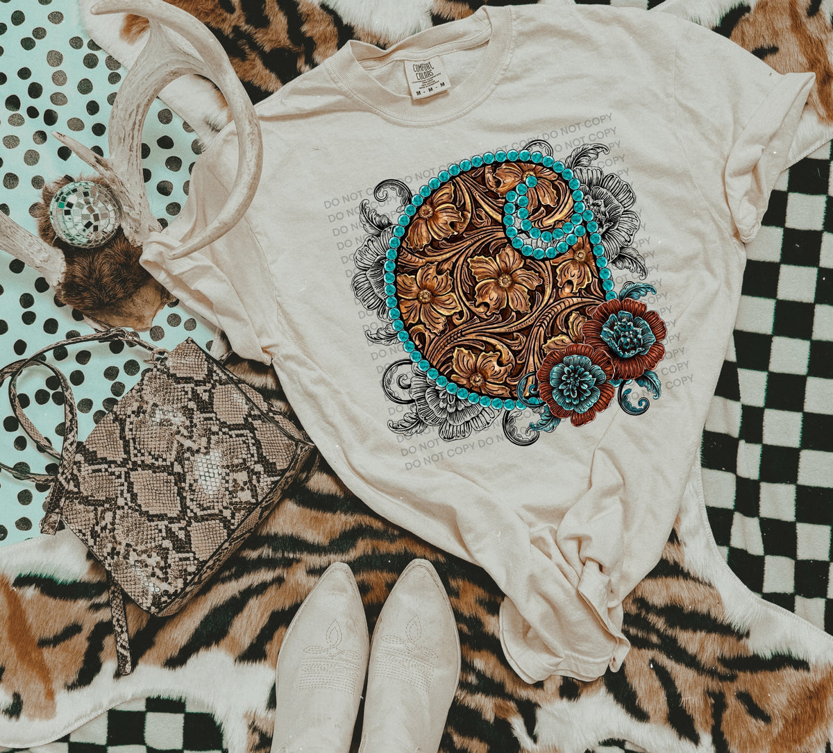Faux leather and turquoise with roses (SCG) DTF Transfer