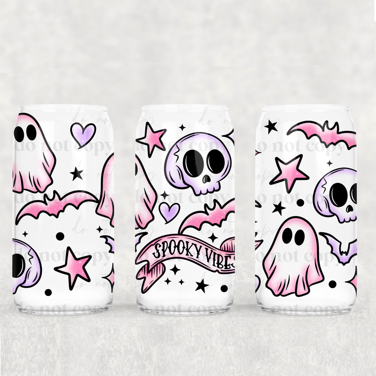 0241 spooky vibes pink and purple skulls and ghosts (CSC) UV DTF WRAP
