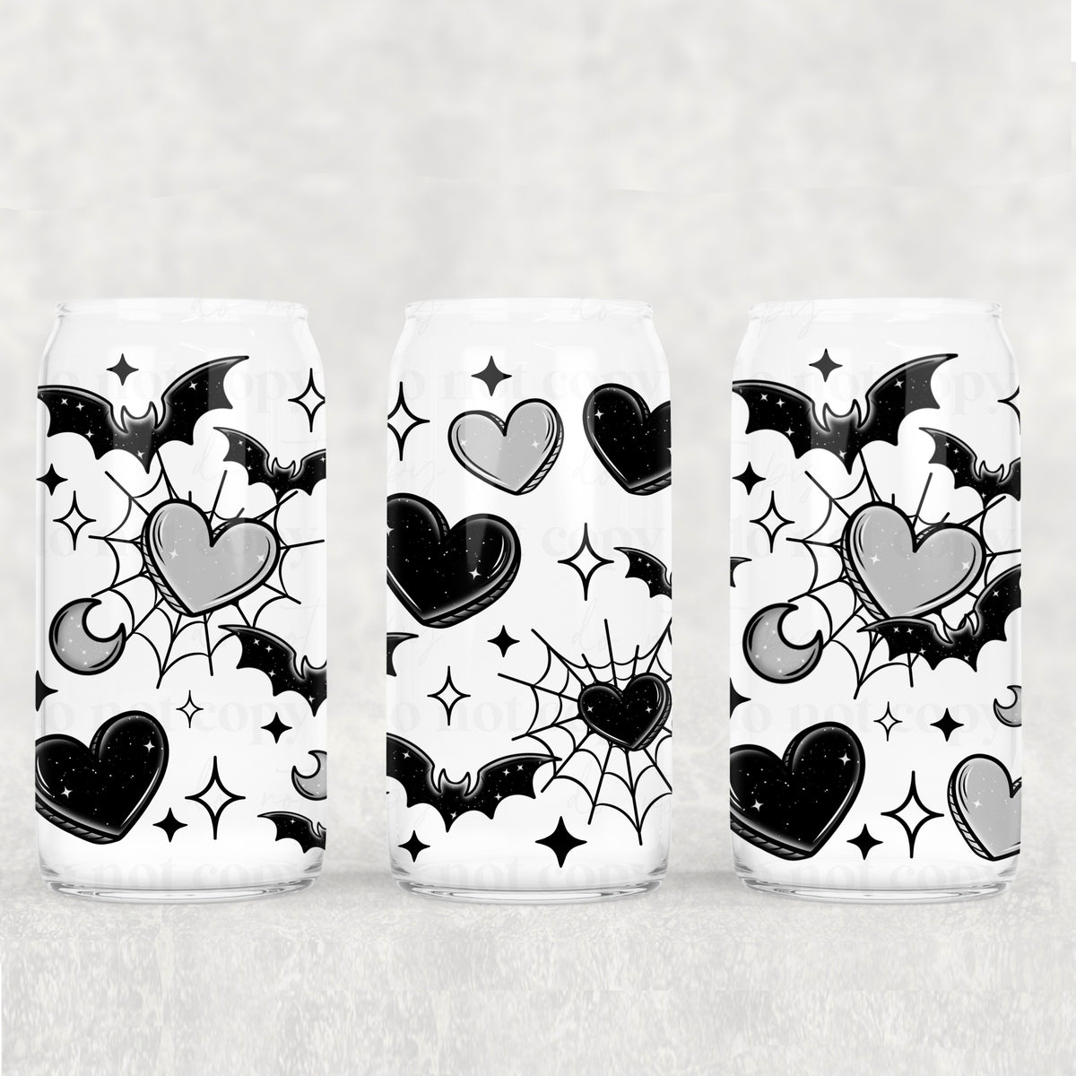 0248 BLACK hearts spider webs (CSC) UV DTF WRAP